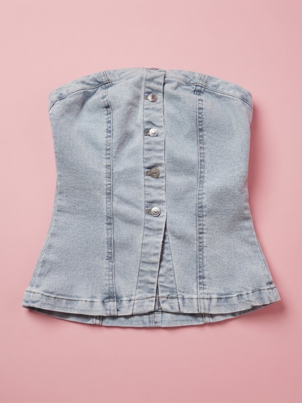 H&M Denim Bustier Top Button Up Light Wash Strapless XS y2k retro concert party